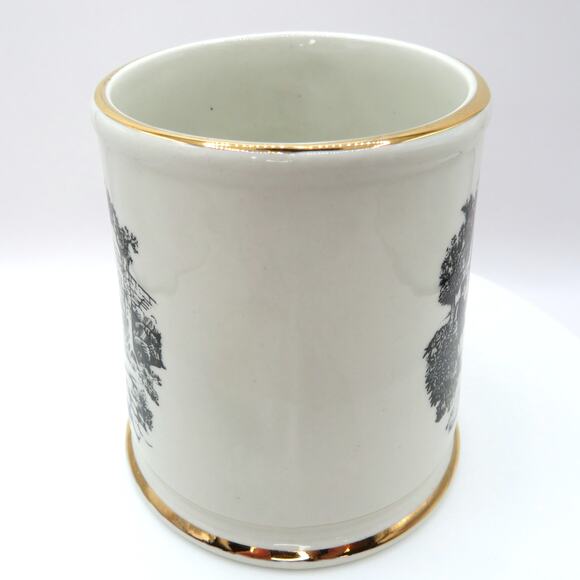 James Kent Ltd Old Foley Mug Fisherman Scene Black Transferware Gold Trim - Picture 5 of 13